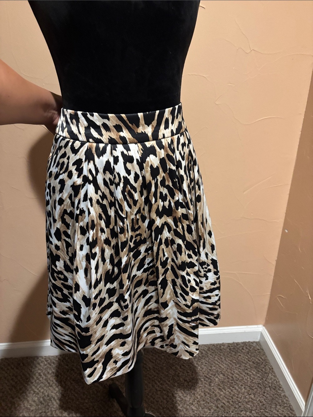 White House Black Market Leopard Print Circle Skirt in Black & Tan